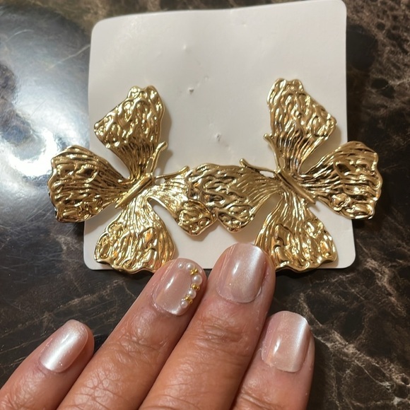 Gold Butterfly Statement Earrings - Picture 10 of 16
